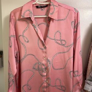 Zara pink and white button up